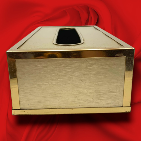 Vintage 1980's Gold Tone Modernist Grid Rectangular Tissue Box Cover Minimalist - Picture 2 of 8